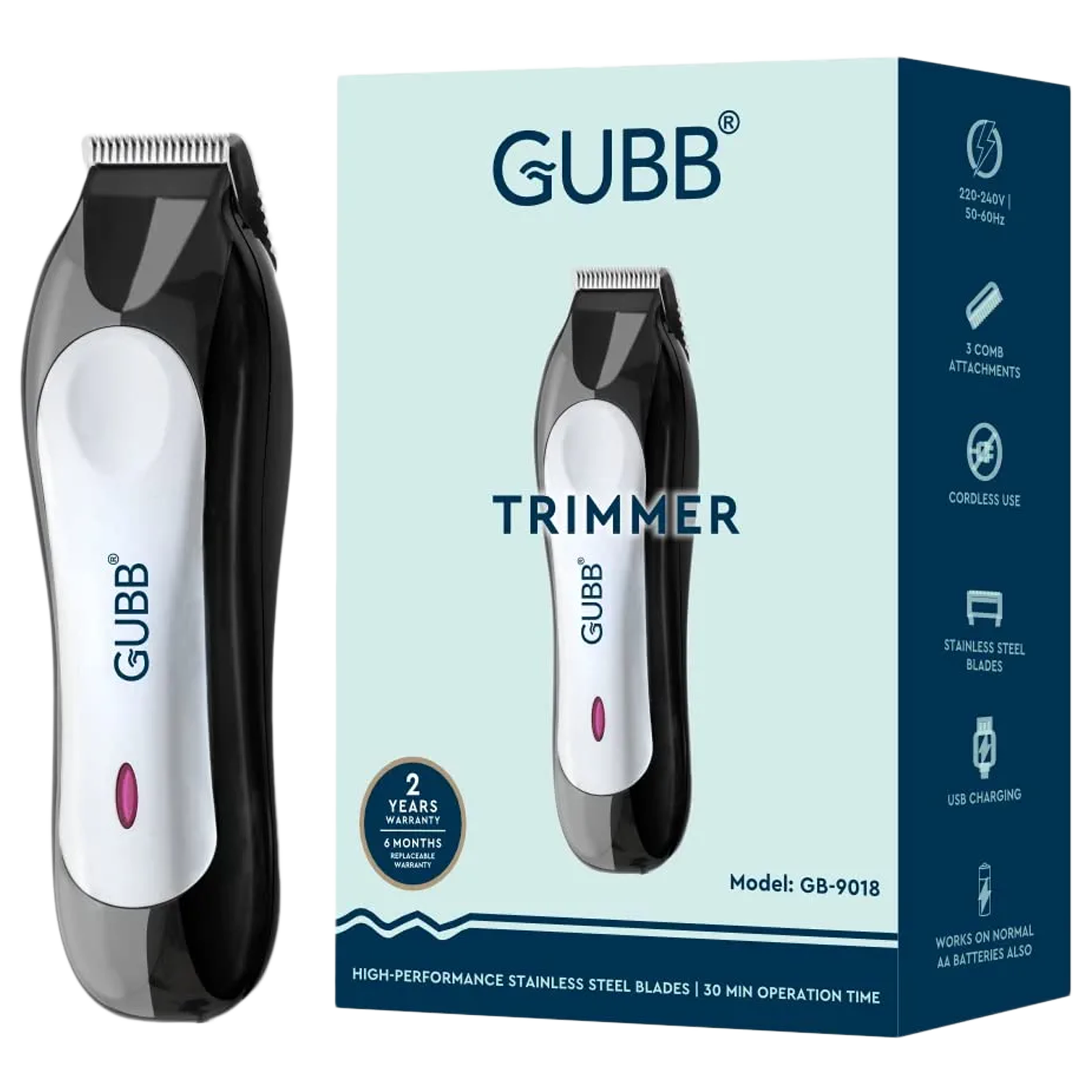 buy-gubb-gb-9018-rechargeable-cordless-dry-trimmer-for-beard-with-5